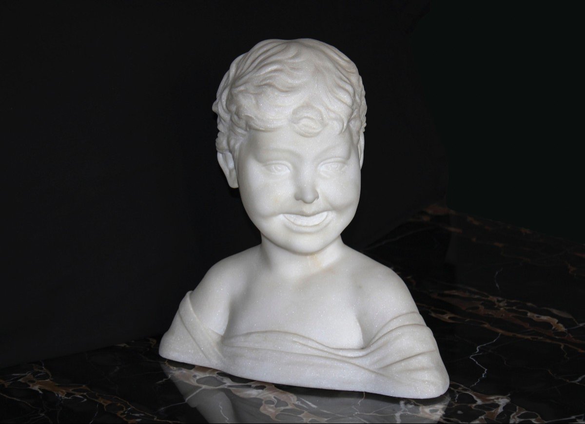 Busto Raffigurante Fanciullo che sorride Marmo Carrara -photo-2