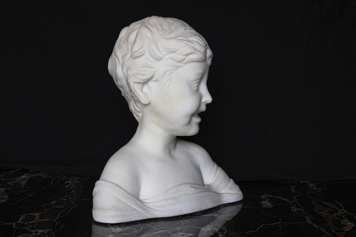 Busto Raffigurante Fanciullo che sorride Marmo Carrara -photo-1