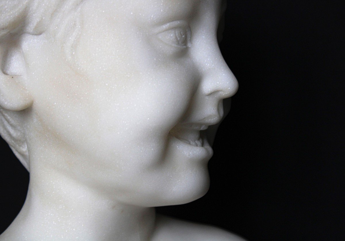 Busto Raffigurante Fanciullo che sorride Marmo Carrara -photo-8