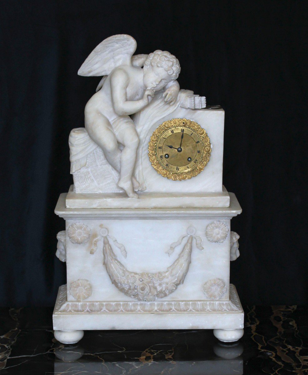 Scultura Orologio Francese in Alabastro 