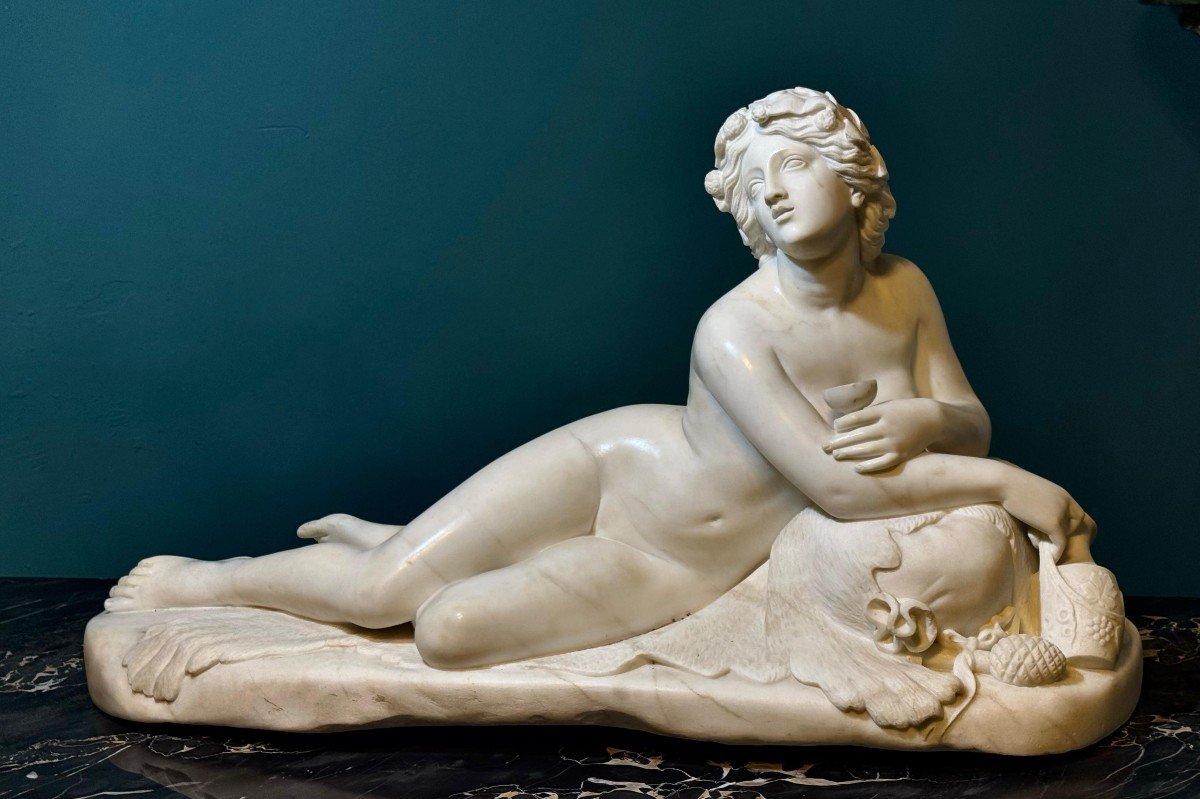 Grande e Importante Statua raffigurante una baccante neoclassica Marmo di Carrara -photo-3