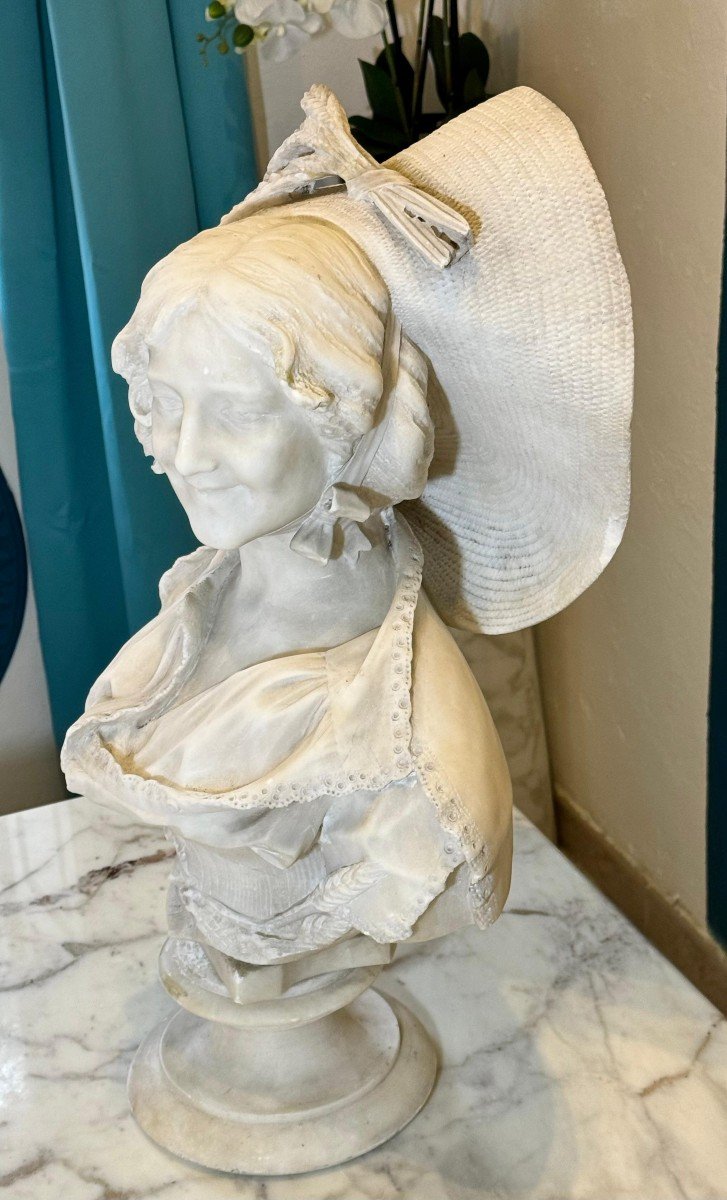 Busto raffigurante Dama con Cappello Marmo-photo-8