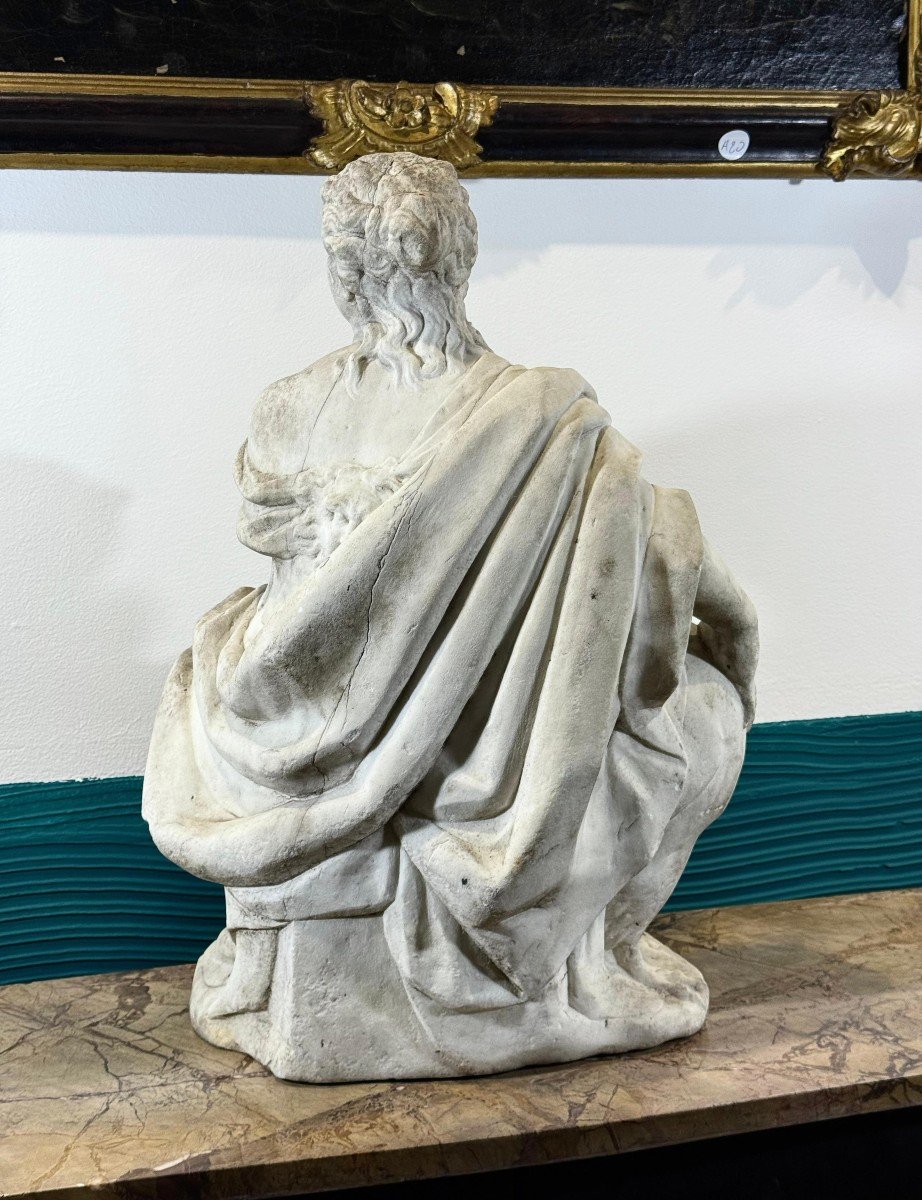 Statua Antica raffigurante Giunone drappeggiata da un Pavone Carrara Marmo XVI° -photo-1