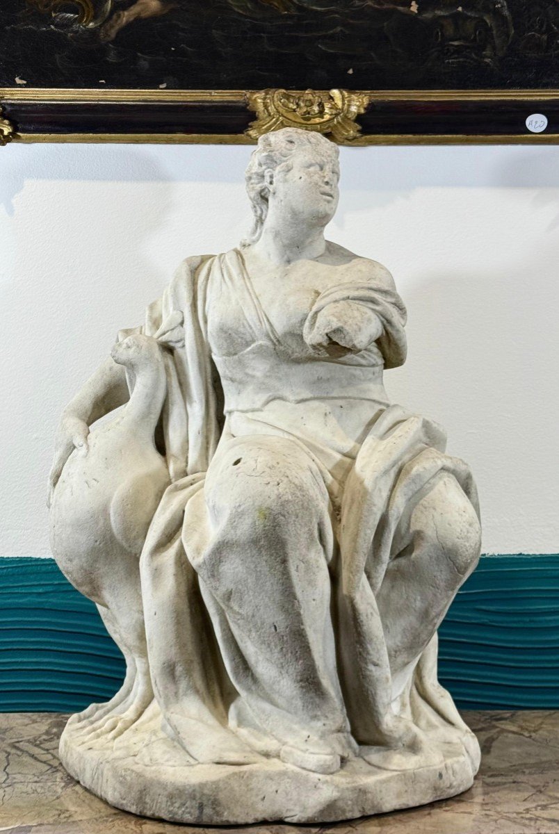 Statua Antica raffigurante Giunone drappeggiata da un Pavone Carrara Marmo XVI° -photo-7