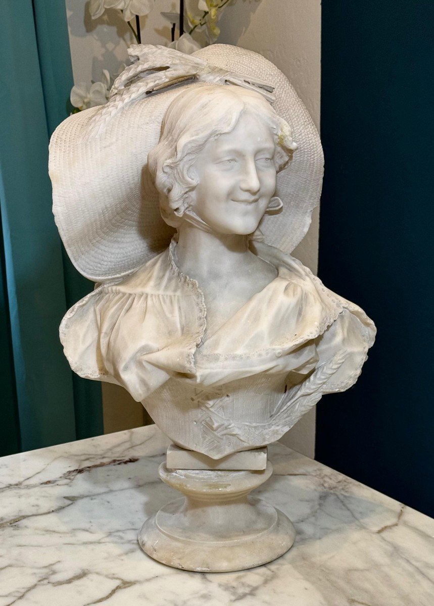 Busto raffigurante giovane donna sorridente Marmo-photo-3