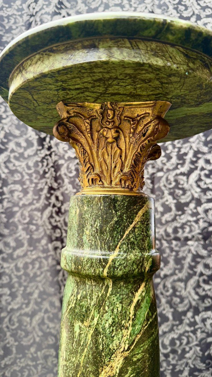 Coppia di Colonne in Marmo Verde • Elemento architettonico con Bronzo-photo-3