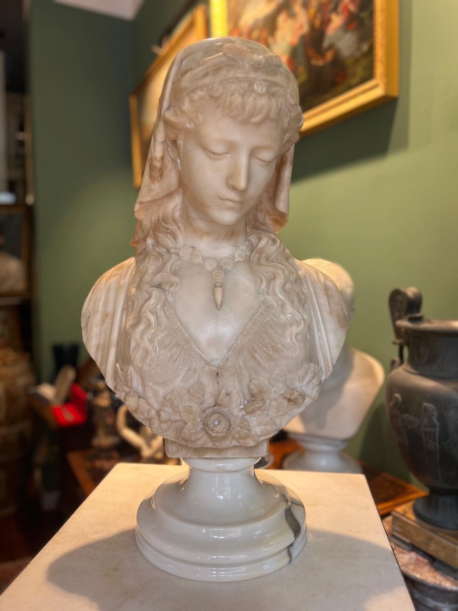 Scultura busto femminile in marmo, 1880 circa-photo-3