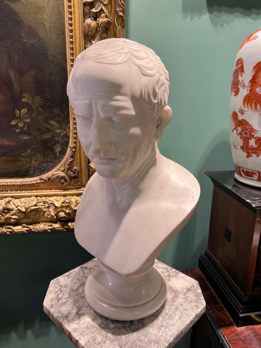 Busto neoclassico in marmo di Carrara raffigurante Catone-photo-2