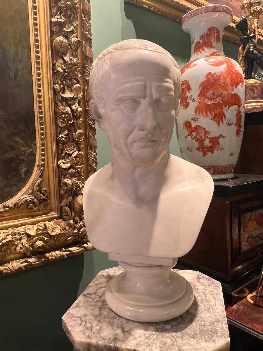 Busto neoclassico in marmo di Carrara raffigurante Catone-photo-3