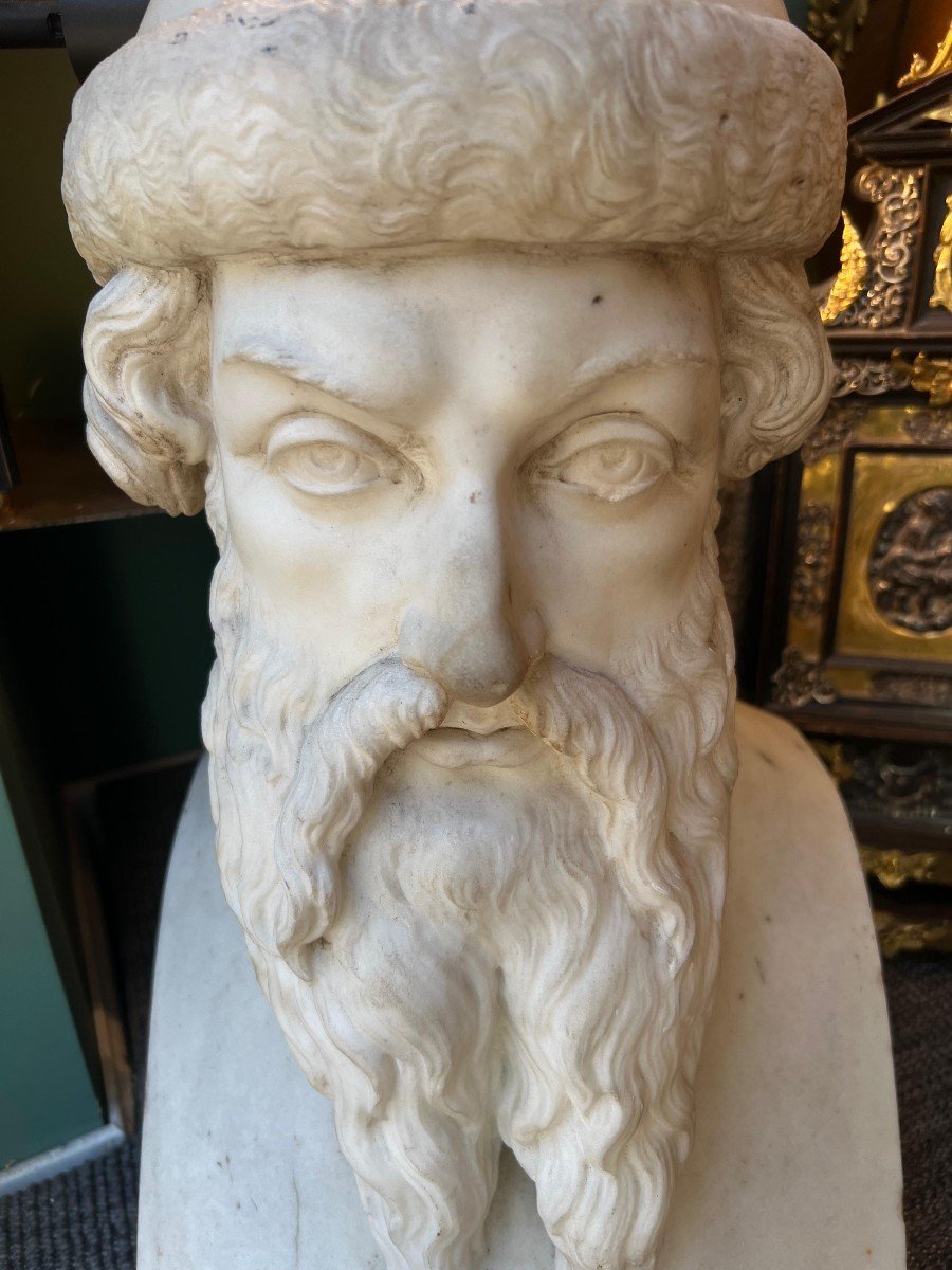 Busto in marmo raffigurante Gutenberg, firmato De Carlis-photo-1