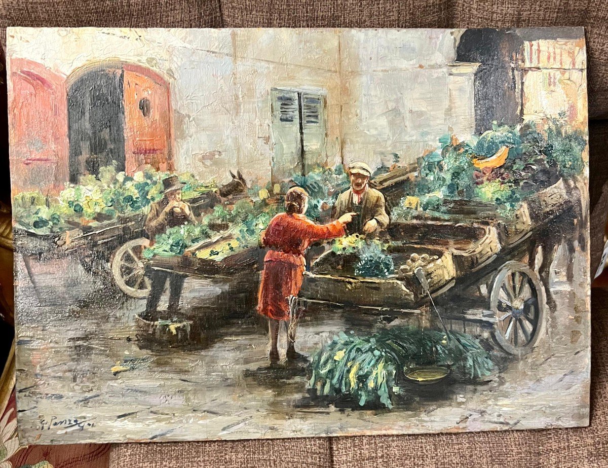 Dipinto olio su tavoletta, firmato Giovanni Panza. Napoli