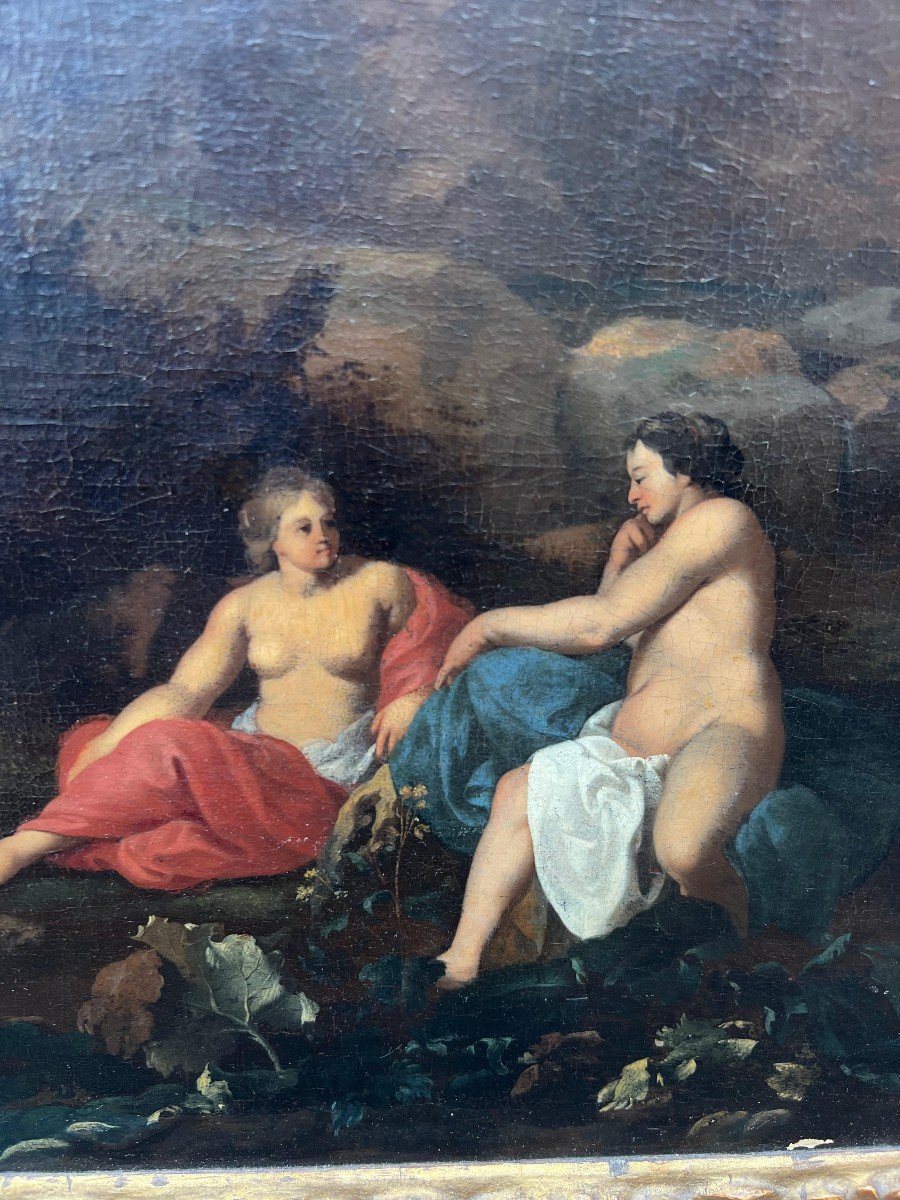 "Il bagno di Diana", dipinto olio su tela di Cornelis Van Poelenburch. XVII secolo-photo-3