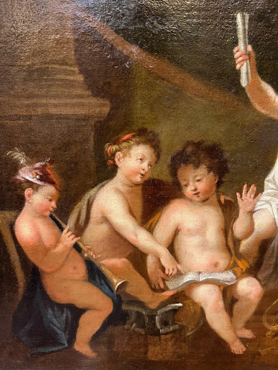 Dipinto olio su tela raffigurante putti. Periodo Neoclassico-photo-3