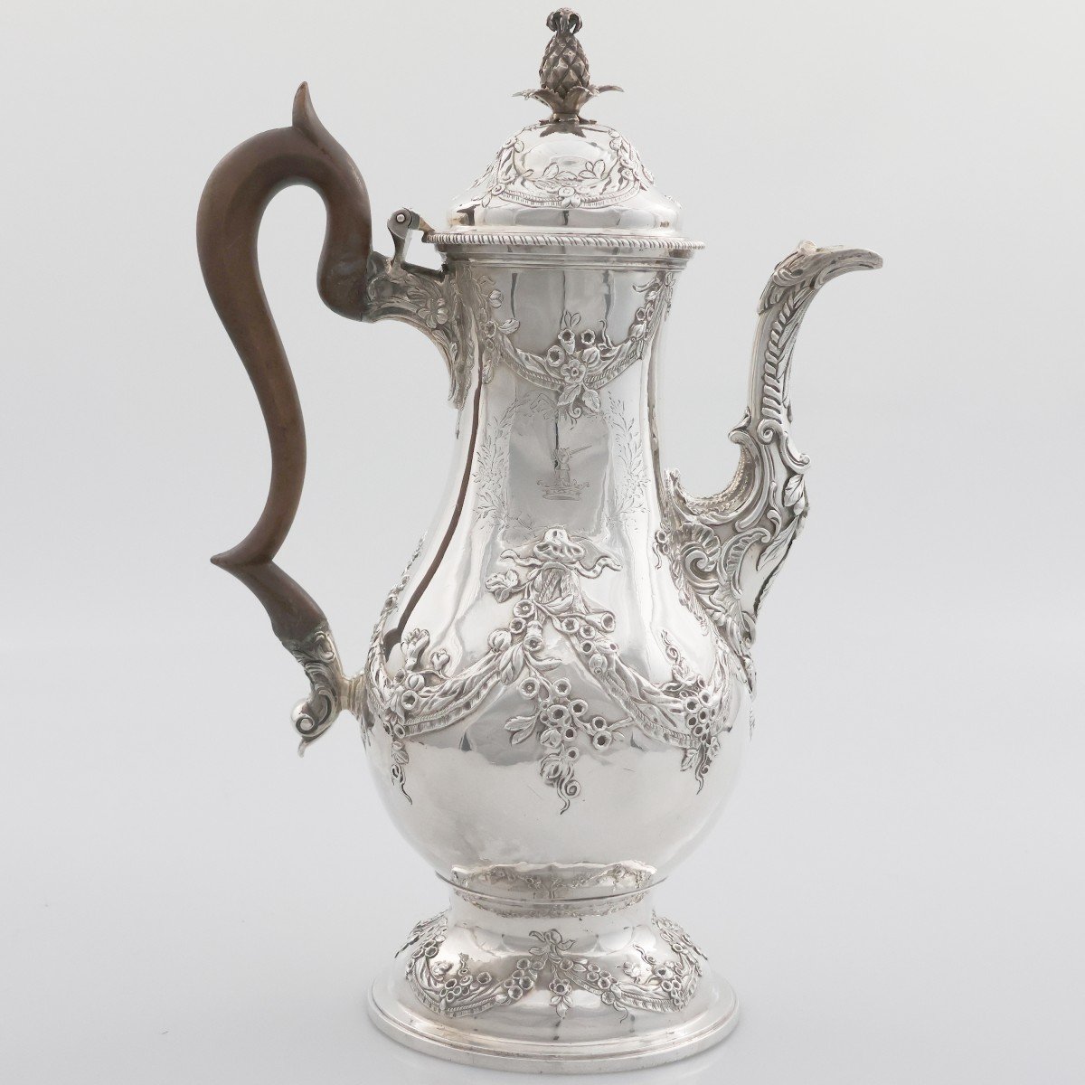 Caffettiera in argento sterling Giorgio III, Charles Wright, Londra, 1771