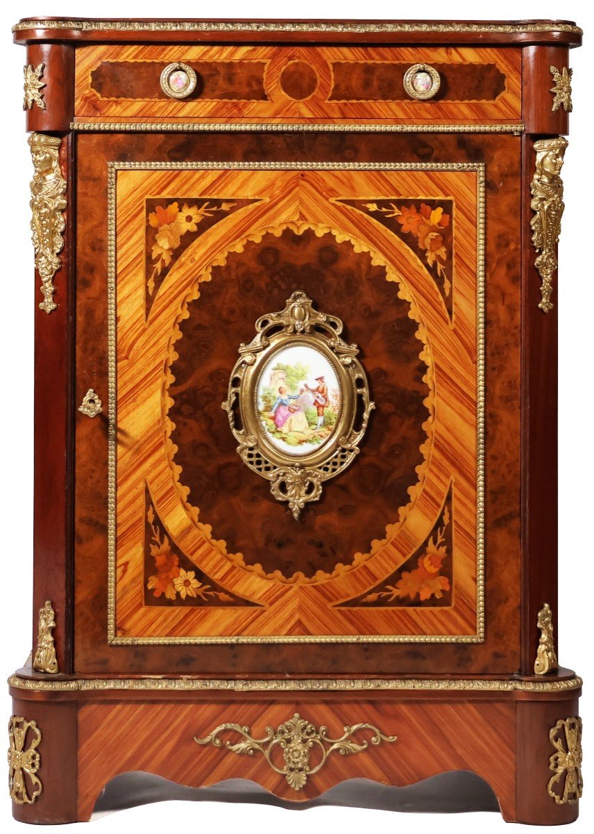 Credenza in legno in palissandro, placche in porcellana. Francia, fine XIX secolo-photo-2