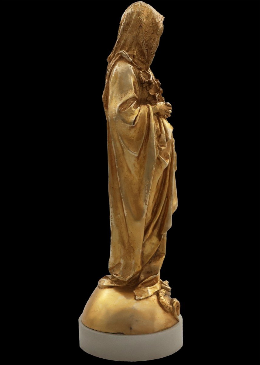 Emmanuel Fremiet; Parigi, 1824 - Parigi, 1910; Madonna del Giglio; bronzo dorato-photo-2