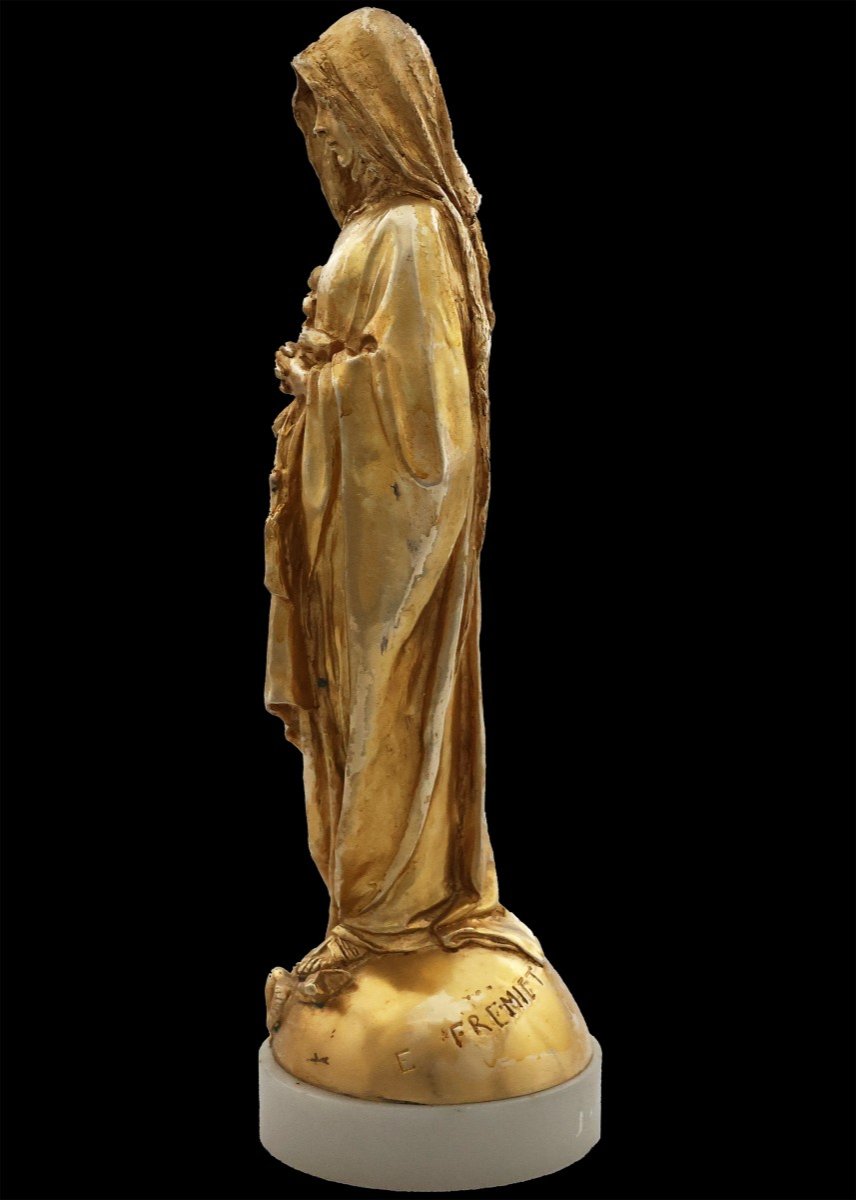 Emmanuel Fremiet; Parigi, 1824 - Parigi, 1910; Madonna del Giglio; bronzo dorato-photo-3