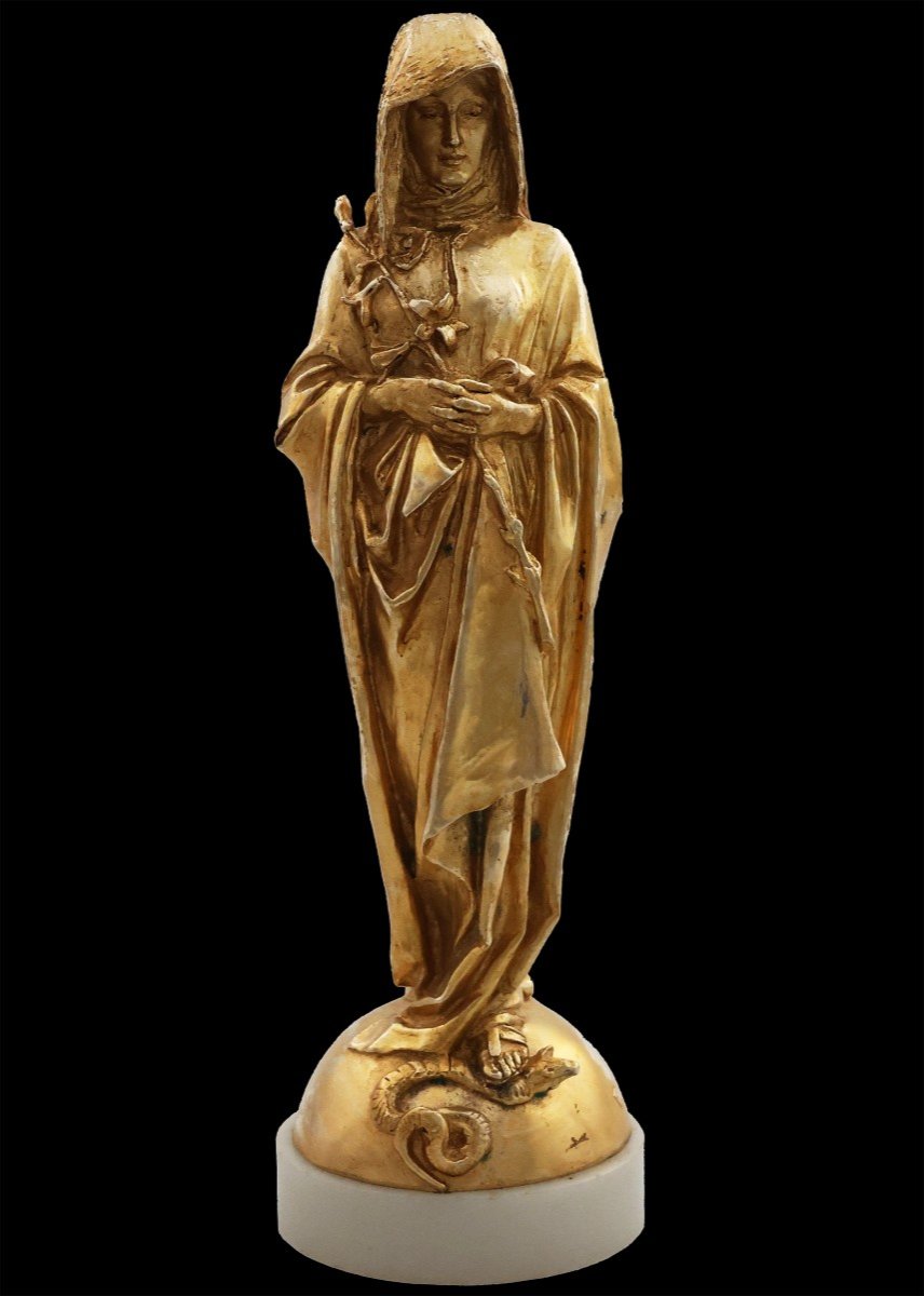 Emmanuel Fremiet; Parigi, 1824 - Parigi, 1910; Madonna del Giglio; bronzo dorato