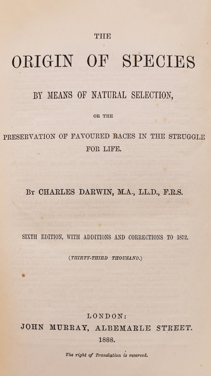 Darwin Charles. The origin of species, John Murray, Albemarle Street. London, 1888-photo-2