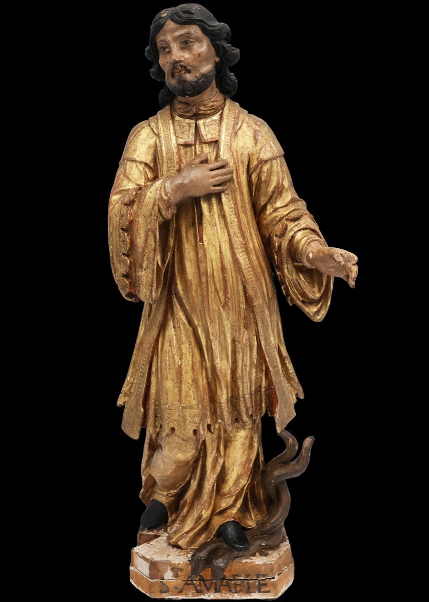 Saint Amable, legno di pioppo policromo, Francia, XVIII secolo