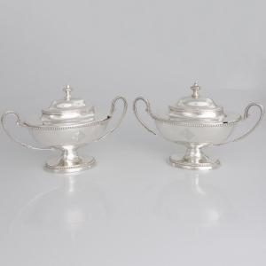 Coppia di zuccheriere in argento sterling Giorgio III, Thomas Chawner, Londra, 1783