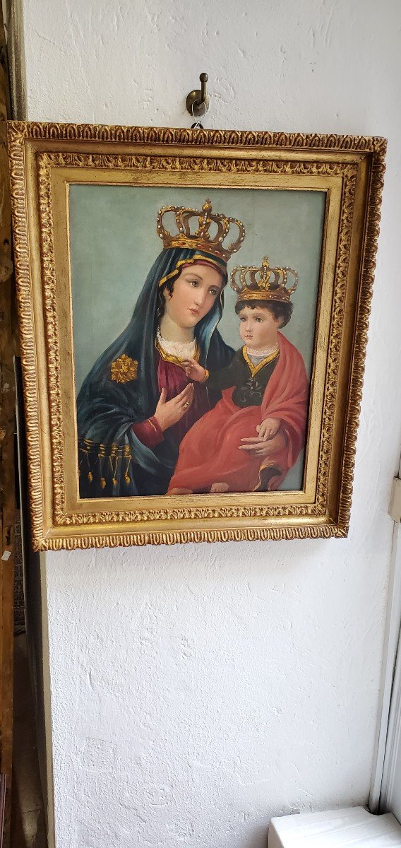 Dipinto olio su tela raffigurante Madonna con Bambino