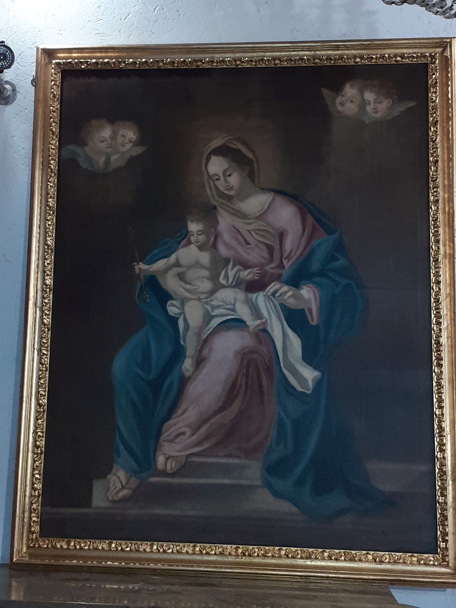 Dipinto olio su tela Madonna con Bambino