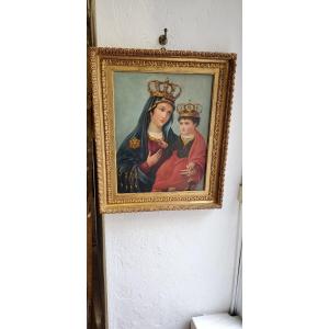 Dipinto olio su tela raffigurante Madonna con Bambino