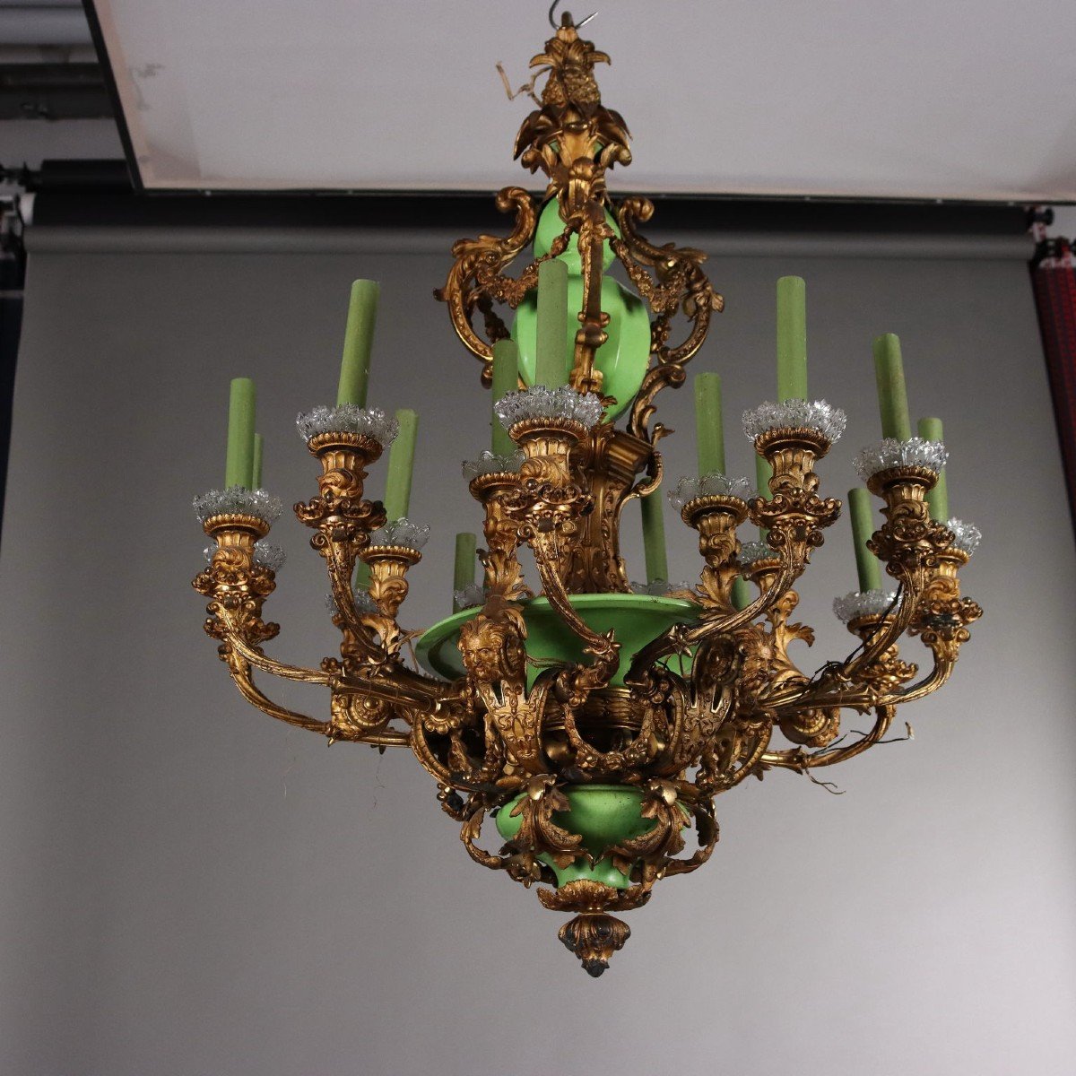 Lampadario Napoleone III in Bronzo Dorato Francia Terzo Quarto XIX Secolo-photo-7