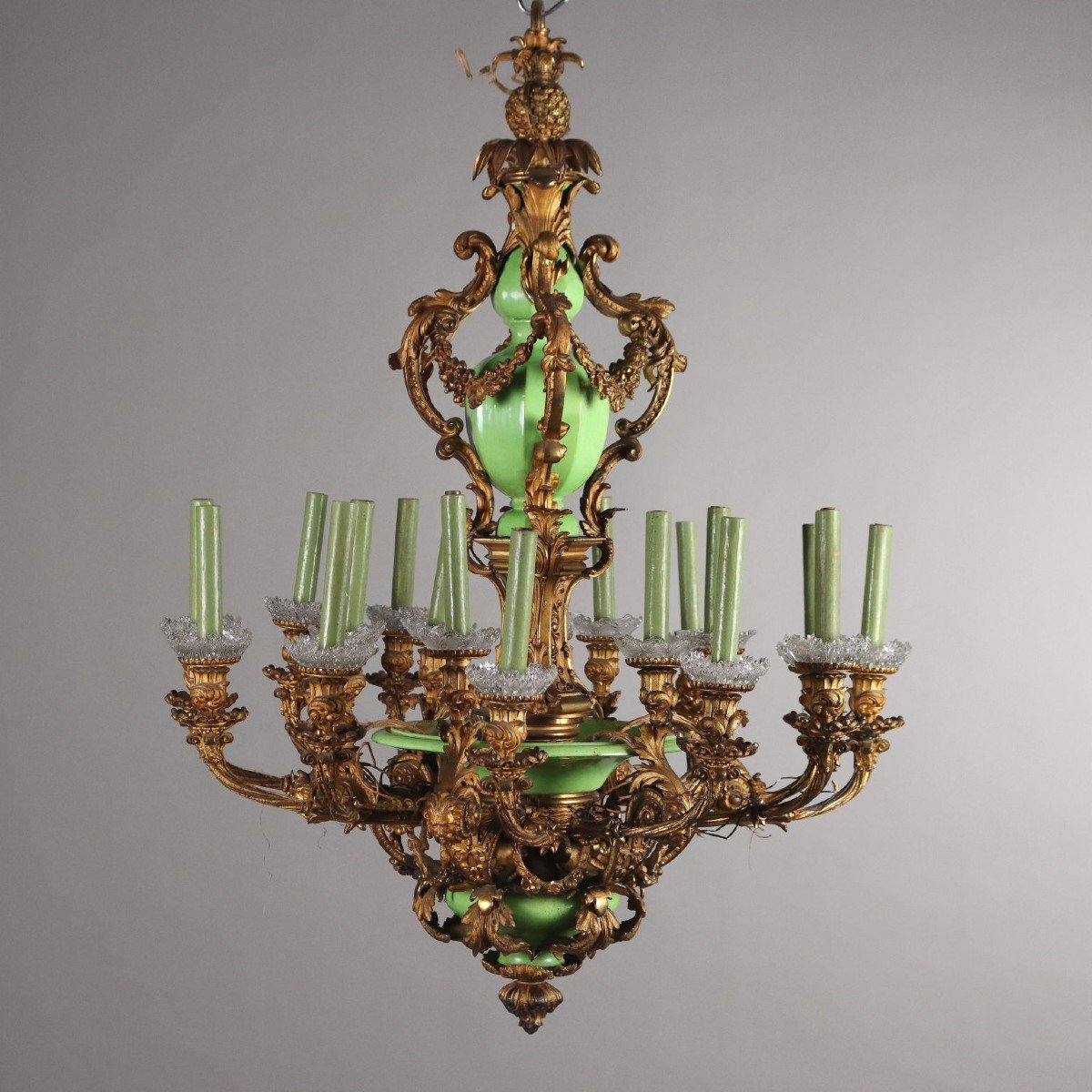 Lampadario Napoleone III in Bronzo Dorato Francia Terzo Quarto XIX Secolo