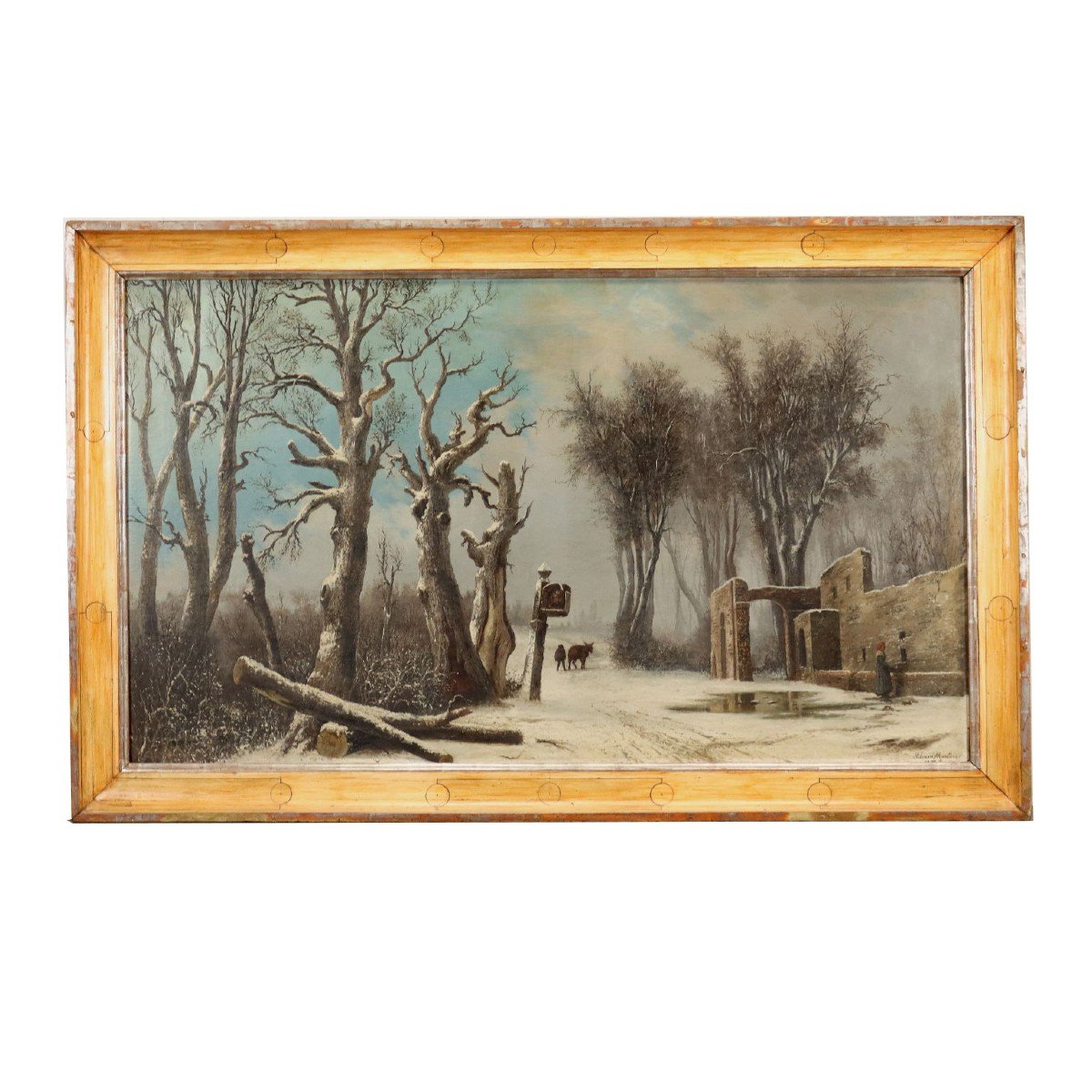 Mentore Silvani Paesaggio Innevato con Figure 1872