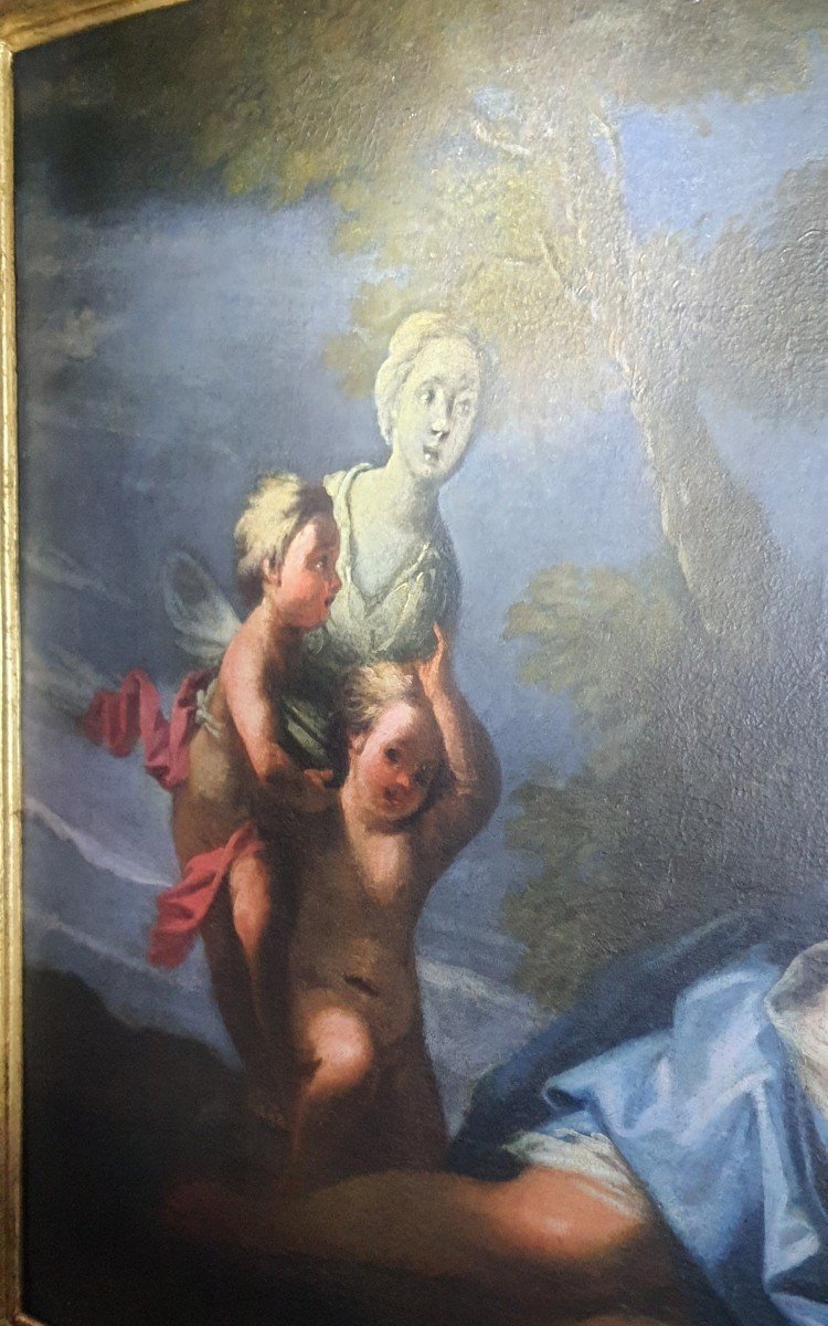 Olio su tela cm 114 x 87 Allegoria della Scultura Giuseppe Moriani ( Firenze XVIII secolo)-photo-4