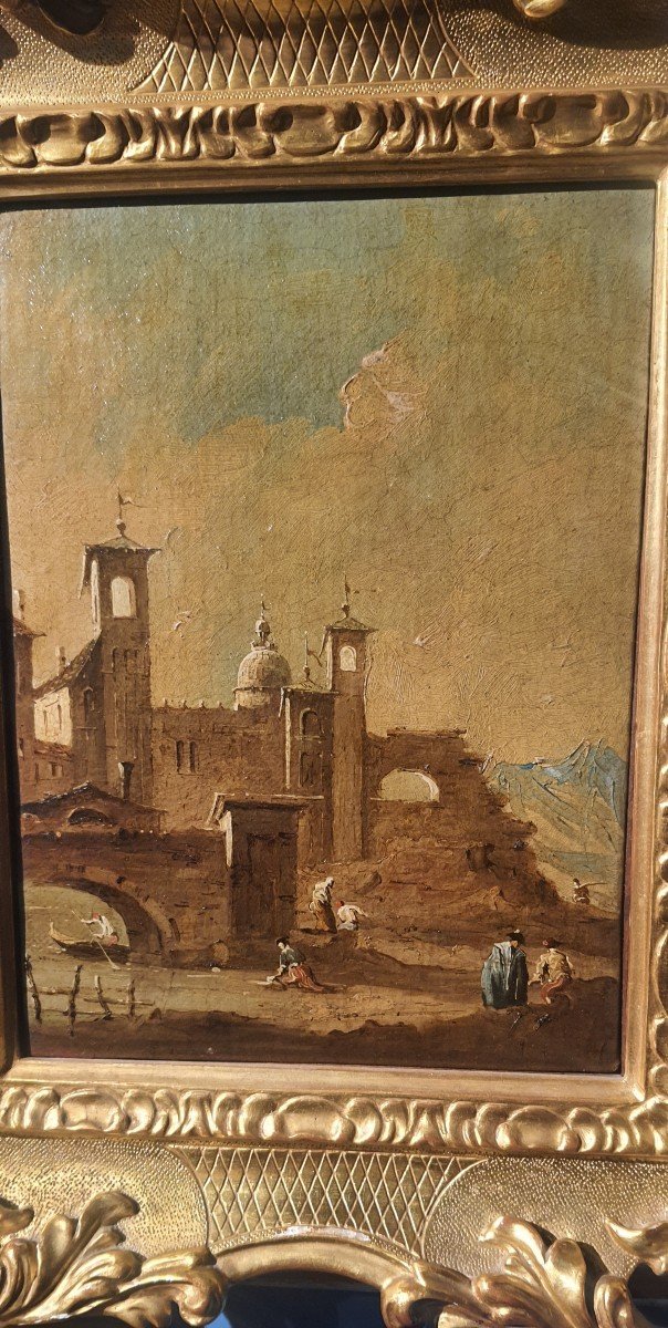 Coppia di olii su tela cm 31 x 20 " Vedute di Venezia " XIX secolo-photo-2