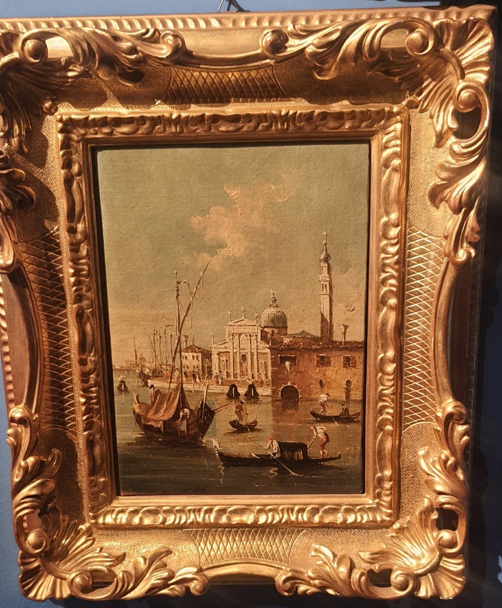 Coppia di olii su tela cm 31 x 20 " Vedute di Venezia " XIX secolo-photo-4