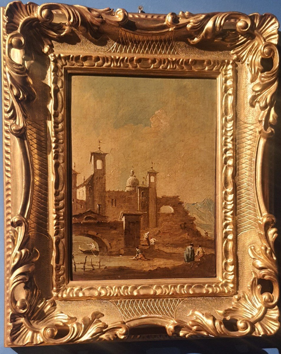 Coppia di olii su tela cm 31 x 20 " Vedute di Venezia " XIX secolo-photo-1
