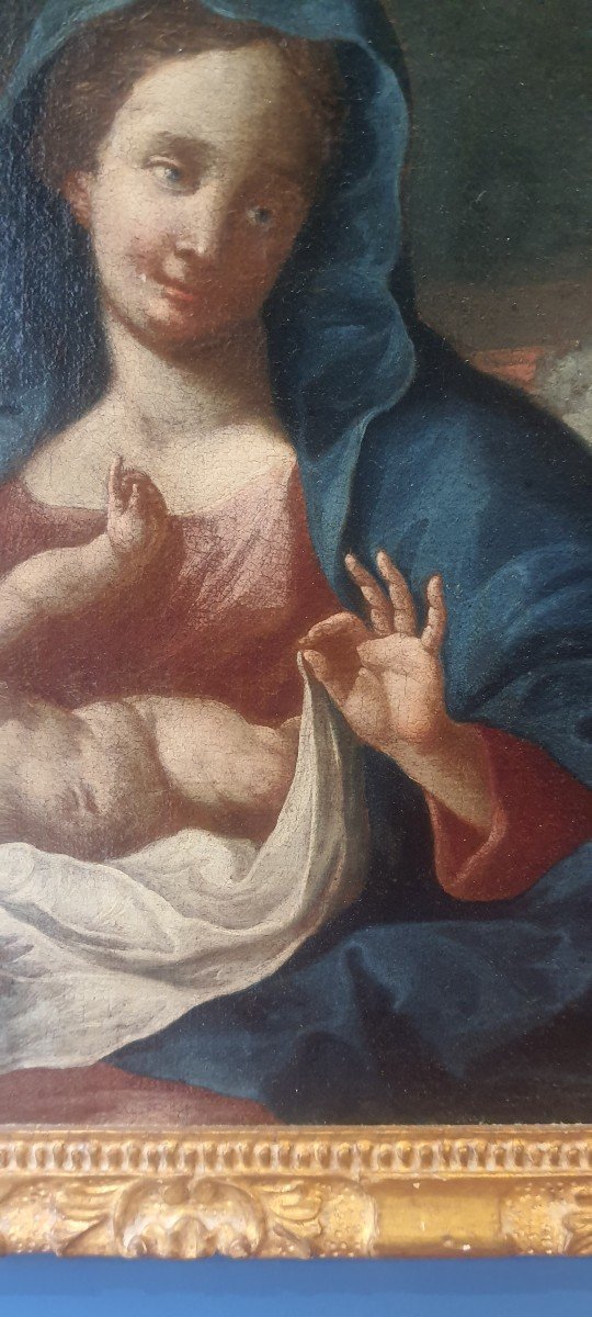 Olio su tela cm 36 x 31 " Madonna con bambino" Venezia XVIII secolo-photo-2