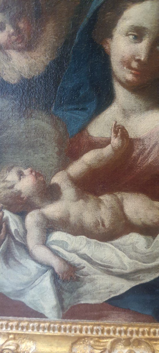 Olio su tela cm 36 x 31 " Madonna con bambino" Venezia XVIII secolo-photo-1