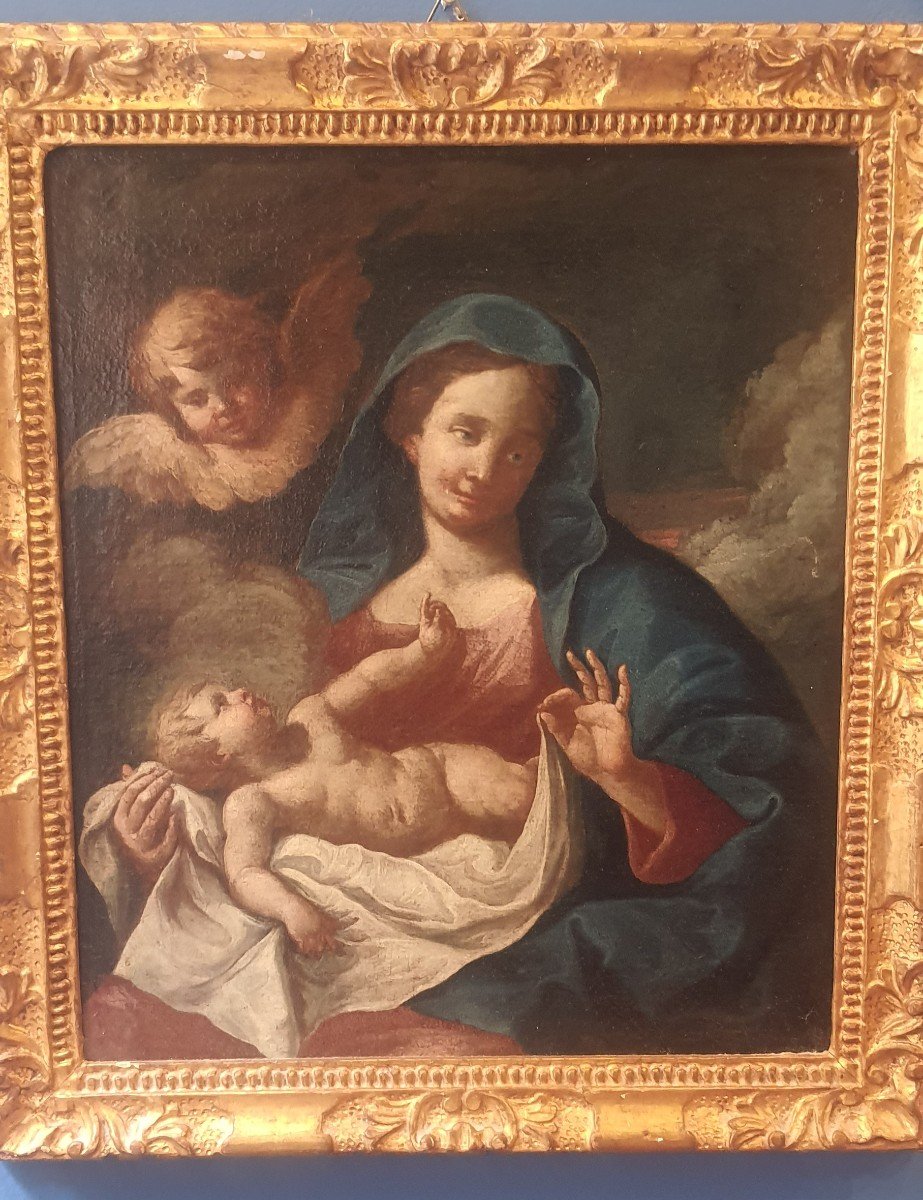 Olio su tela cm 36 x 31 " Madonna con bambino" Venezia XVIII secolo