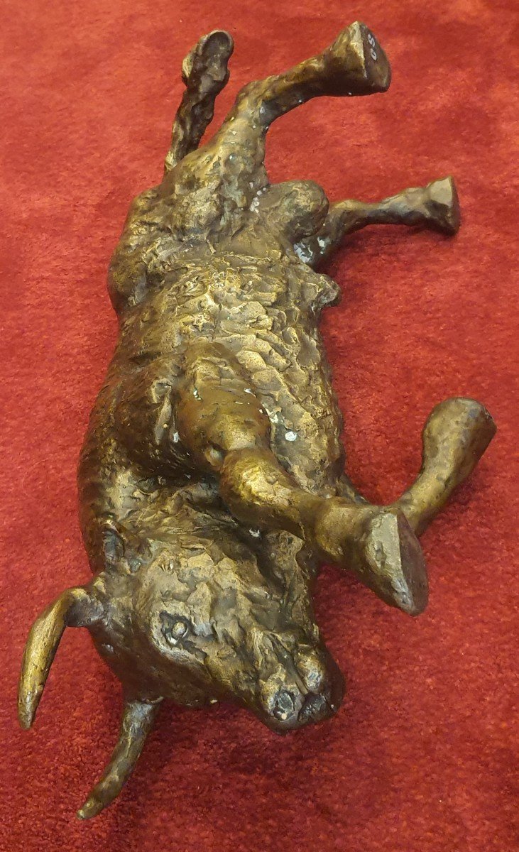 Scultura in bronzo  cm 60 x 30  " Toro " Prima metà del XX secolo firmata-photo-2