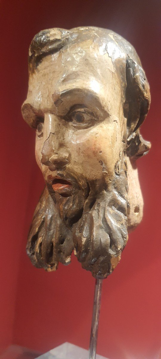Piccola testa in legno laccato , h.12 cm XVIII secolo-photo-2