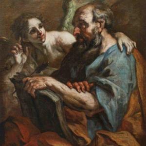 Olio su tela cm 98.5 x 74 " San Matteo e l'Angelo" Giuseppe Antonio Pianca 1703- 1762
