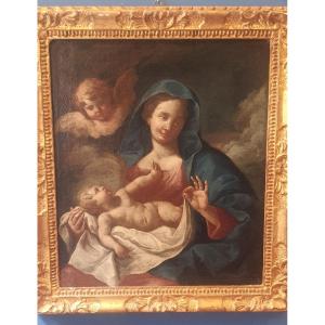 Olio su tela cm 36 x 31 " Madonna con bambino" Venezia XVIII secolo