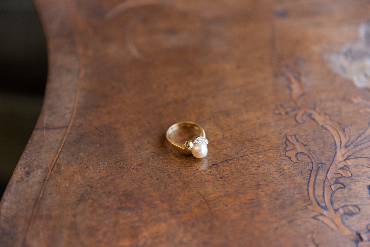 Anello in oro 18 con perla e brillantini-photo-2