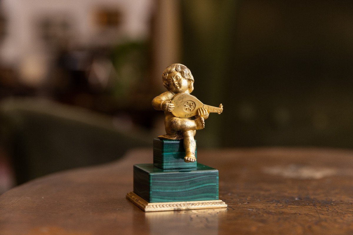 Putto in malachite e bronzo dorato-photo-1