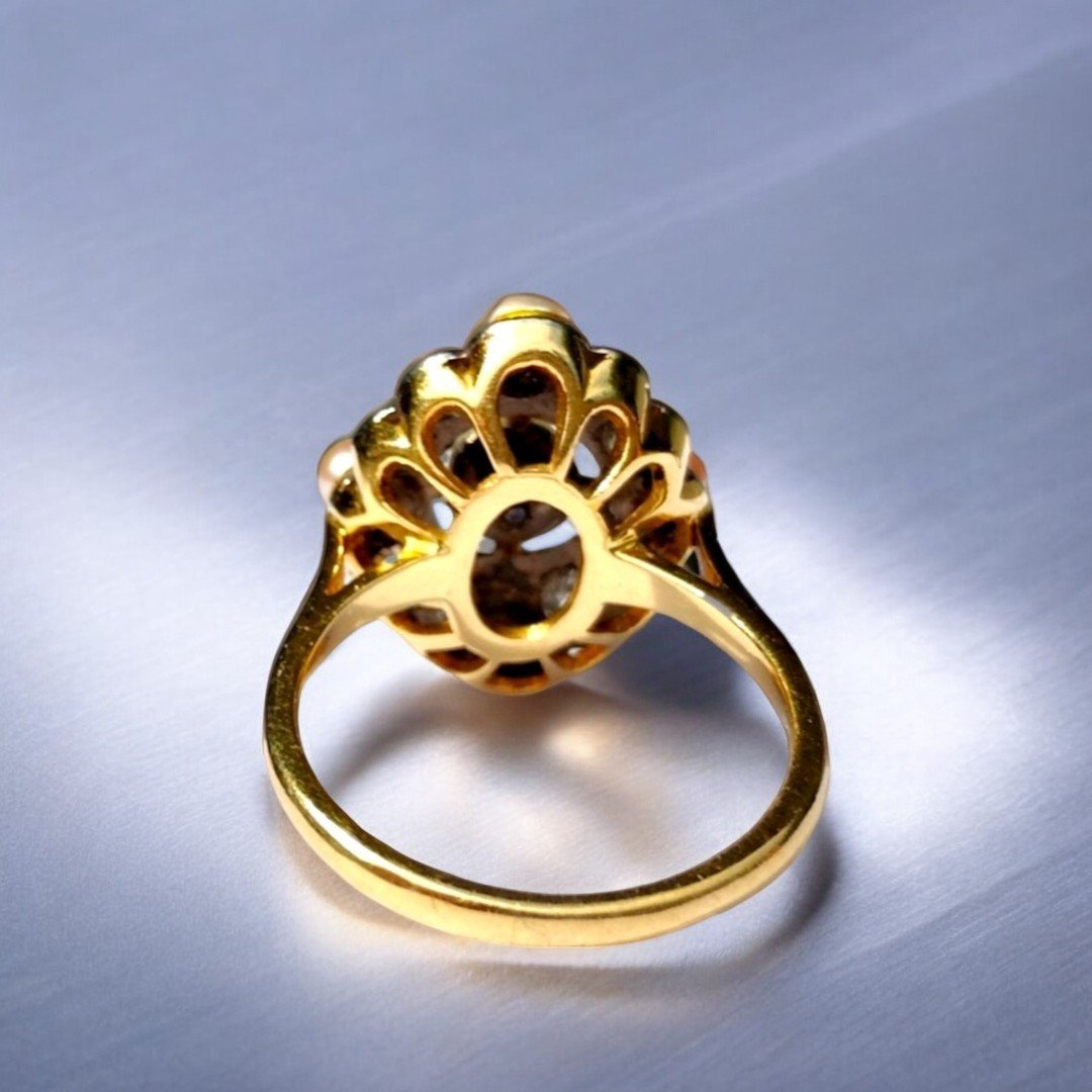 Anello 1890-1920 in oro18kt, perle e diamanti vecchia miniera-photo-1