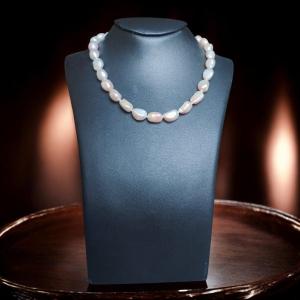 Collana Girocollo Di Perle Barocche D'acqua Dolce In Oro Bianco 18 Carati