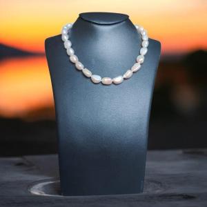 Collana Girocollo Di Perle Barocche D'acqua Dolce In Oro Bianco 18 Carati