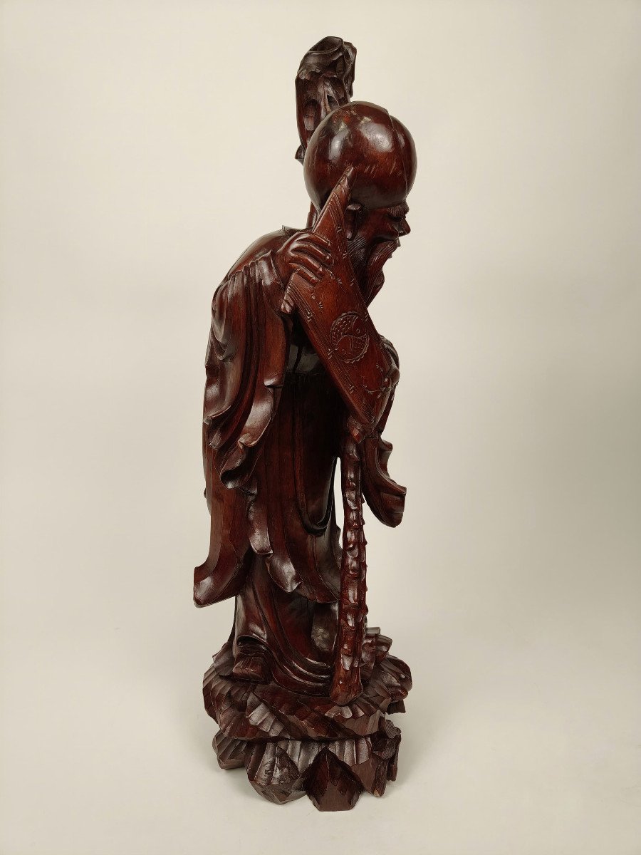 Scultura in legno teak di un Saggio - 1890 circa, Cina-photo-2