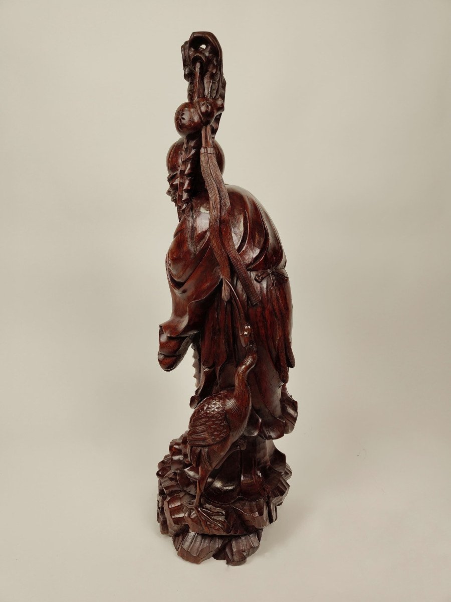 Scultura in legno teak di un Saggio - 1890 circa, Cina-photo-3