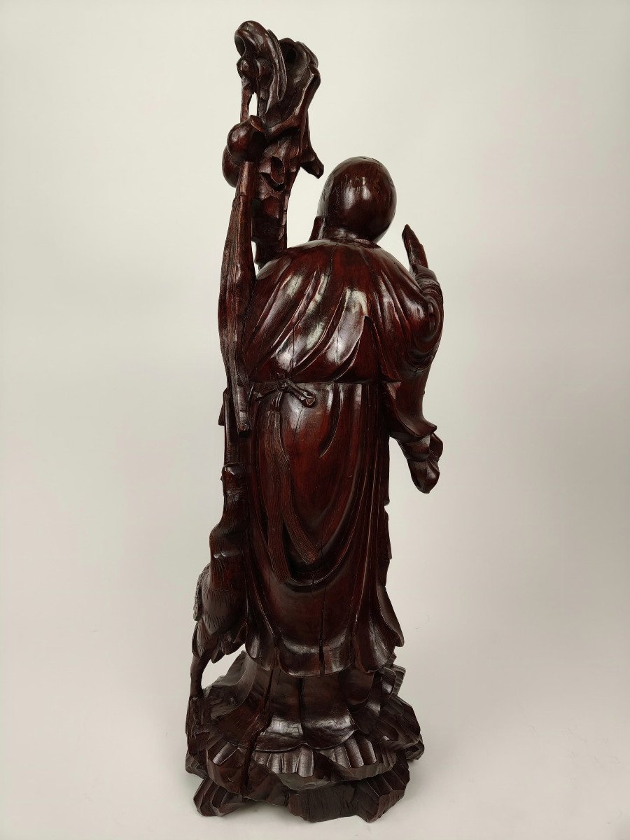 Scultura in legno teak di un Saggio - 1890 circa, Cina-photo-4